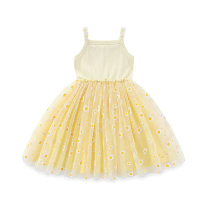 Korean Style Girls' Summer Dress 0-4Y Cute Baby Children's Little Daisy Suspender Mesh Dress Kid's Clothing