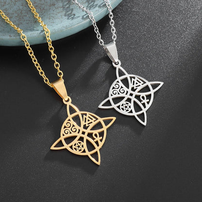 Witchcraft Witch Knot Necklace Irish Trinity Knot Triple Spiral Pendant Stainless Steel Ankh Cross Pentagram Amulet Jewelry