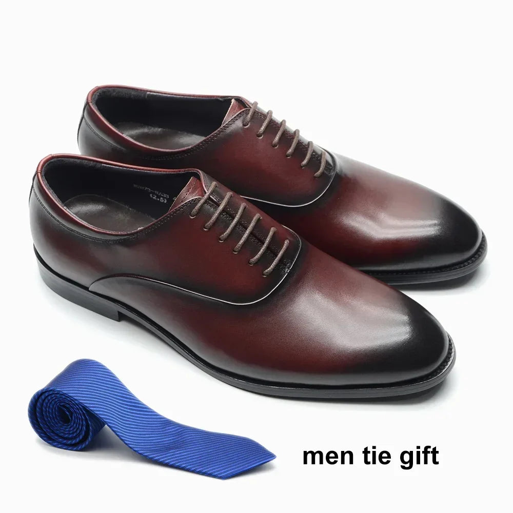 Italian Classic Mens Oxford Dress Shoes Genuine Leather Lace-up Plain Toe Burgundy Black Business Wedding Formal Shoes for Men