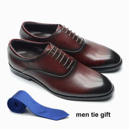 Italian Classic Mens Oxford Dress Shoes Genuine Leather Lace-up Plain Toe Burgundy Black Business Wedding Formal Shoes for Men