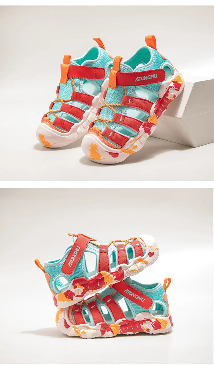 Children Summer Sports Sandals Girls Beach Outdoor Non-slip Hiking Shoes Boys Hollow Breathable Anti Collision Round Toe Sandals