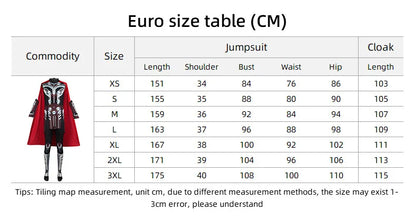 Thor Jane Cosplay Costume Adult Boys Girl Jumpsuit Halloween COS Bodysuit Carnival Party Outfits Cape for Men Women Boy Girl