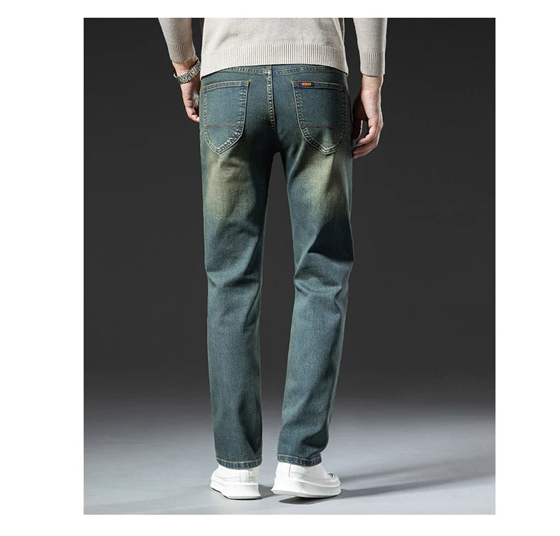 Premium Jeans Men's Autumn 2023 New Elastic High End Business Casual Old Vintage Straight Leg Jeans