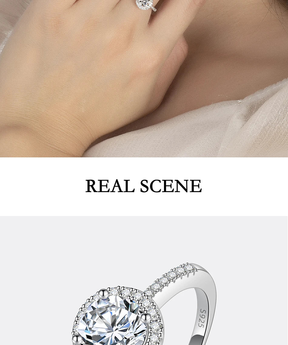 Moissanite Ring For Women S925 Pure Silver Plated 18K White Gold Round Diamond Proposal Wedding High-end Jewelry