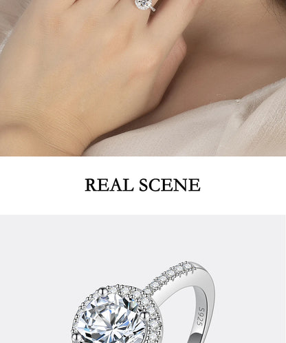 Moissanite Ring For Women S925 Pure Silver Plated 18K White Gold Round Diamond Proposal Wedding High-end Jewelry