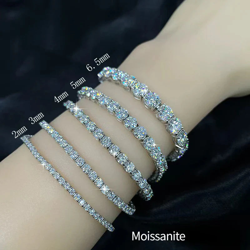 TY 3-5MM Moissanite Bracelet For Women Men 925 Sterling Silver Chain Bracelet D VVS1 Fine Luxury Jewelry Lab Gemstone
