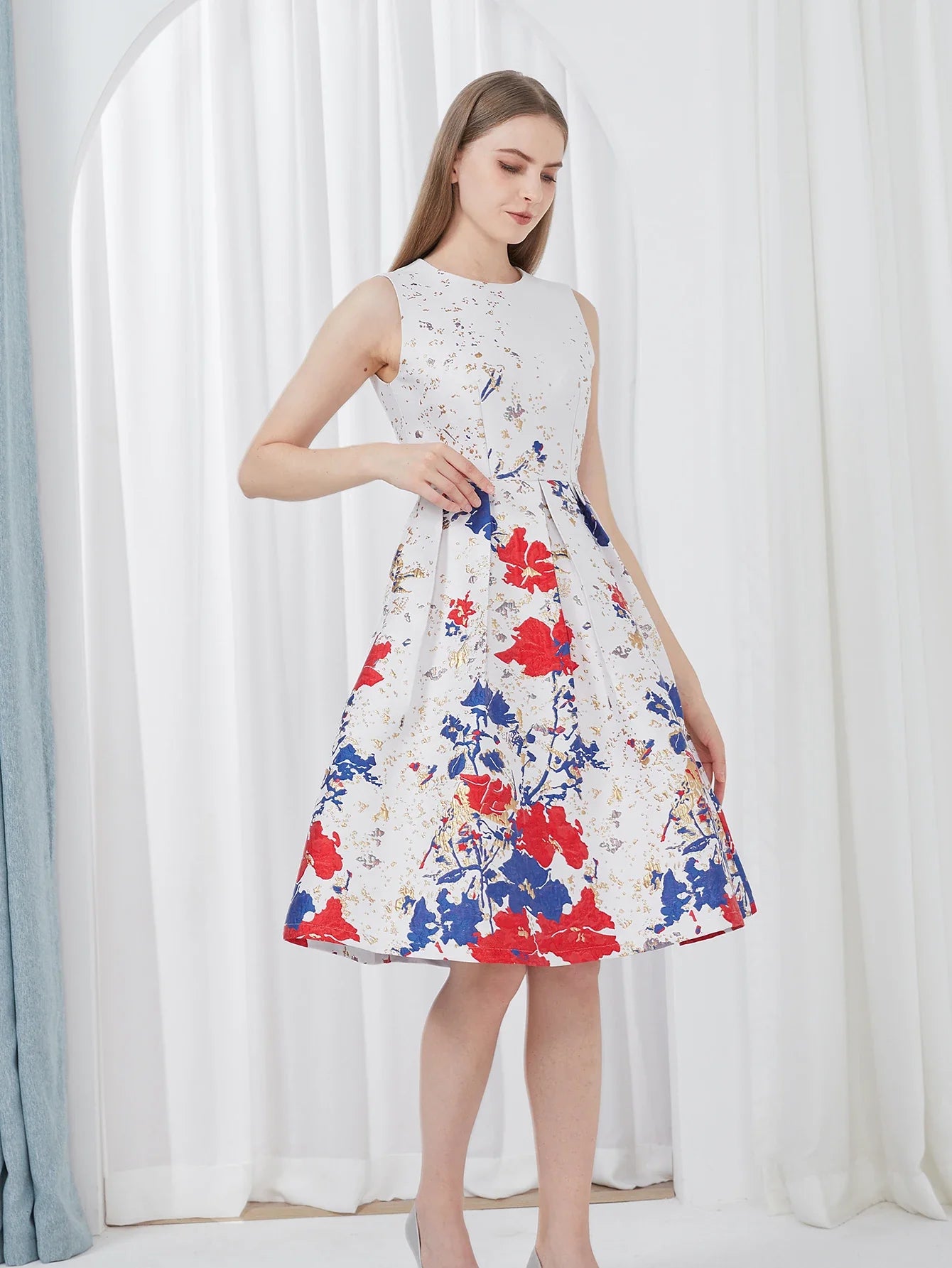 Women Elegant Fashion Flower Jacquard Dress Lady Clothing 2024 New Summer Ball Gowns Party Dresses Vestidos