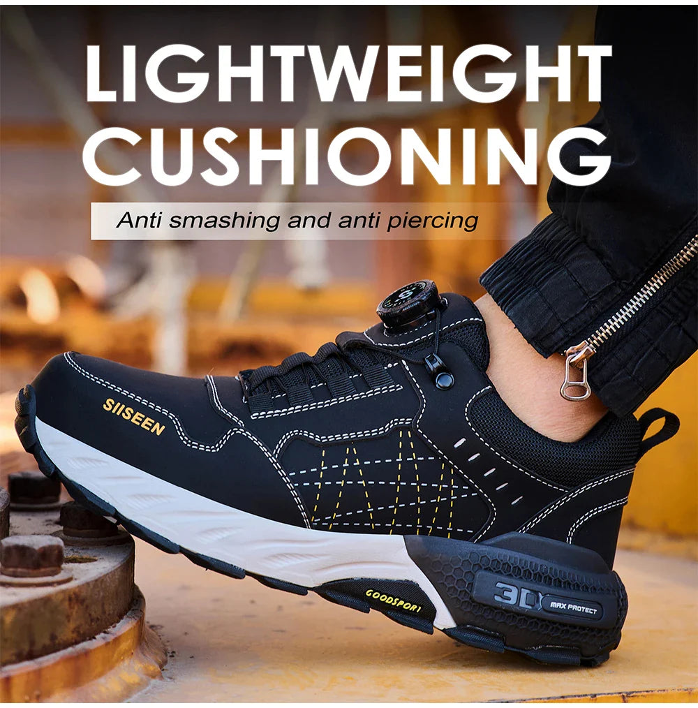 Men's Safety Shoes Steel Toe Anti- Crush Kevlar Fashion Outdoor Work Boots Industrial Workshop Button Style Footwear