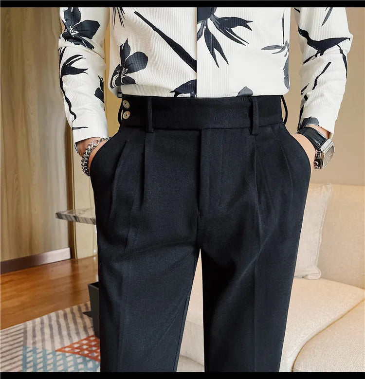 Men's Slim Fit Naples Business Casual Trousers Made of Autumn and Winter Wool, Thickened for Warmth, Classic Ankle-length Pants.