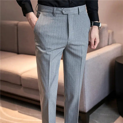 Men's Slim Fit Pinstripe Dress Pants, Stretch Comfort and Thickened Fabric for Business Casual Office Wear