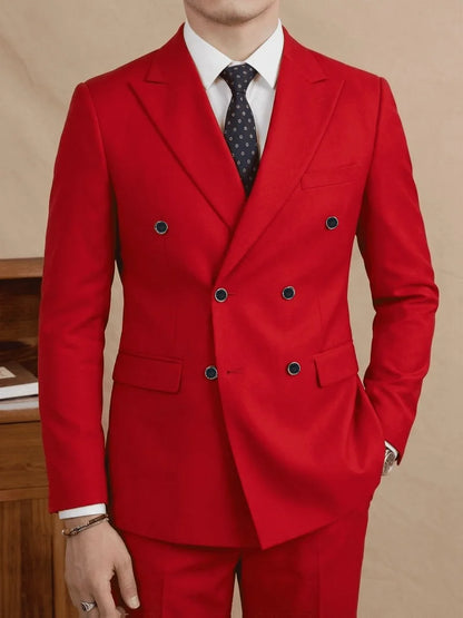 Double Breasted Mens Suit Four Seasons Wedding Business Formal Slim Fit Tuxedo Jacket Trouser Set