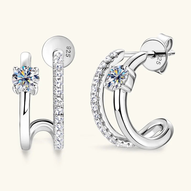 Moissanite Huggie Earrings for Women D Color 1.5mm Lab Grow Diamond s925 Sterling Silver 18K Gold Plated Daily Earring