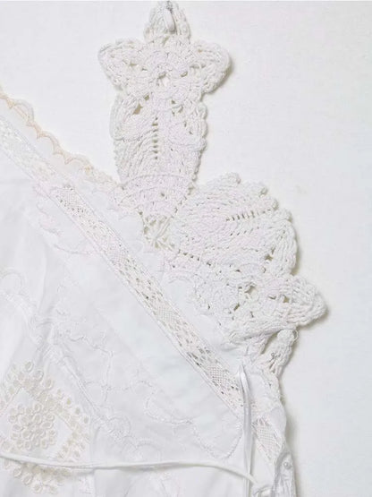 New Women Embroidery Halter Fashion Elegant Crop Tie Top Woman 2025 Sleeveless Backless Short Tops Women Sexy Elegant Party Top