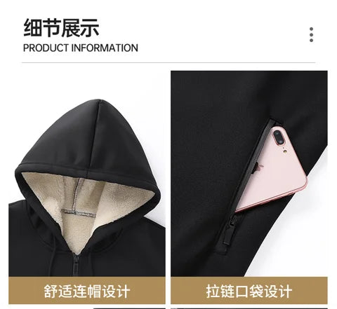 Hooded lambskin medium and elderly large size warm suit with plush thick hoodie jacket+thick pants two-piece set