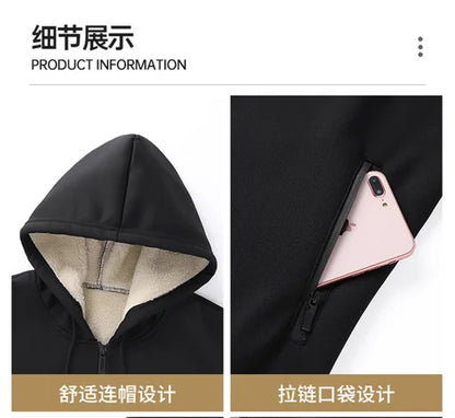 Hooded lambskin medium and elderly large size warm suit with plush thick hoodie jacket+thick pants two-piece set