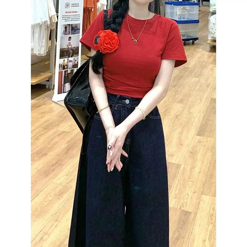 Vintage High-Waisted Wide-Leg Jeans Skirt Style For Women