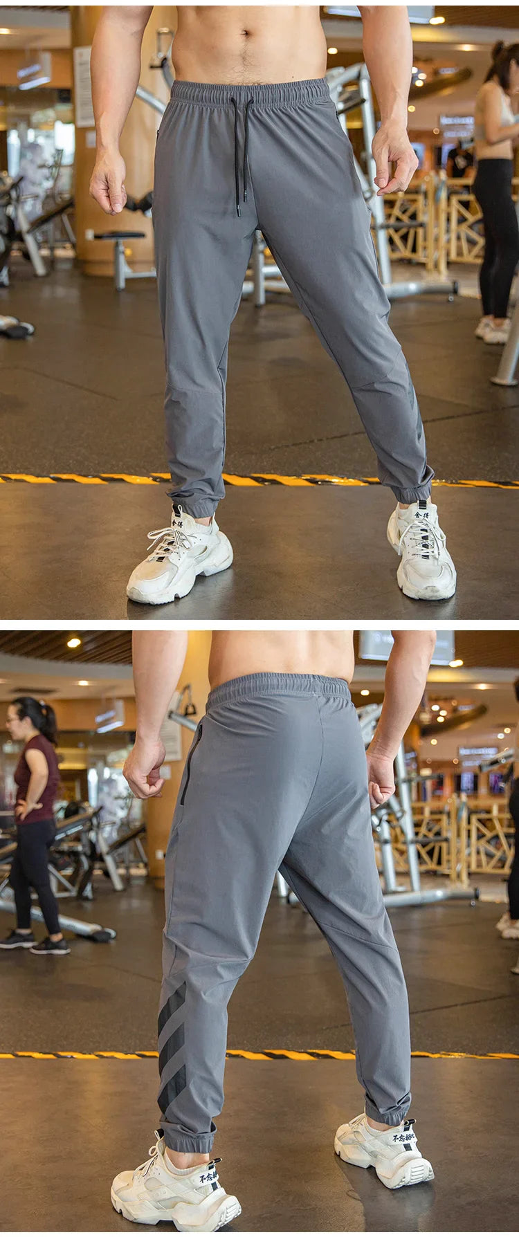 Mens Gym Fitness Running Sweatpants Workout Athletic Long Pants Outdoor Training Sports Trousers Elastic Waist Zipper Pockets