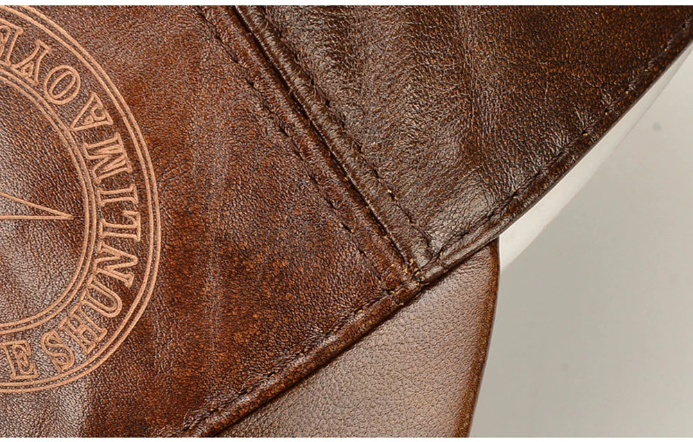 Fashion Men Genuine Cowhide Leather Baseball Cap Casual Real Leather Hat Autumn Winter Real Cowhide Leather Ear Protection Caps