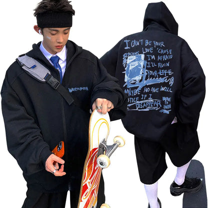 Korean Band Wave To Earth Print Zipper Hoodie Men's Casual Oversized Zip Up Jacket Men Women Hip Hop Fashion Y2k Zip Up Hoodies