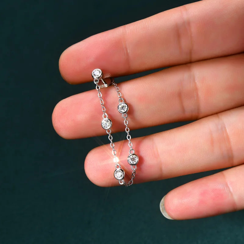 Sparkling Bubble D Color 0.1CT 3mm Full Moissanite Diamond Drop Earrings for Women S925 Silver Long Tassel Dangle Earring