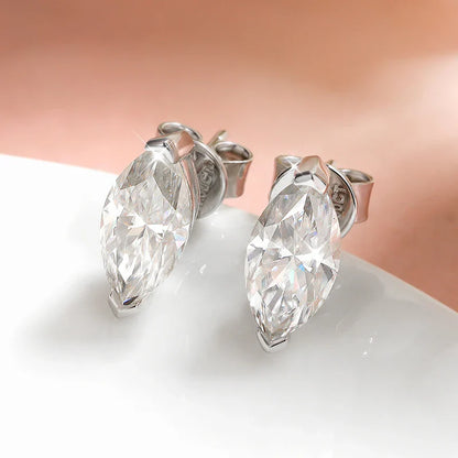 18K Plated 0.3-3CT Certified Moissanite Stud Earrings for Women Marquise Cut Lab Diamond 925 Sterling Silver Jewelry