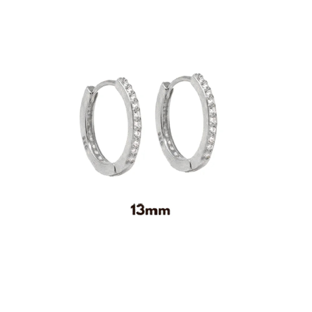 925 Sterling Silver Gold Zircon CZ 5mm 6mm 7mm 8mm To 13mm Huggies Hoops Piercing Pendiente Clips Luxury Fine Jewelry