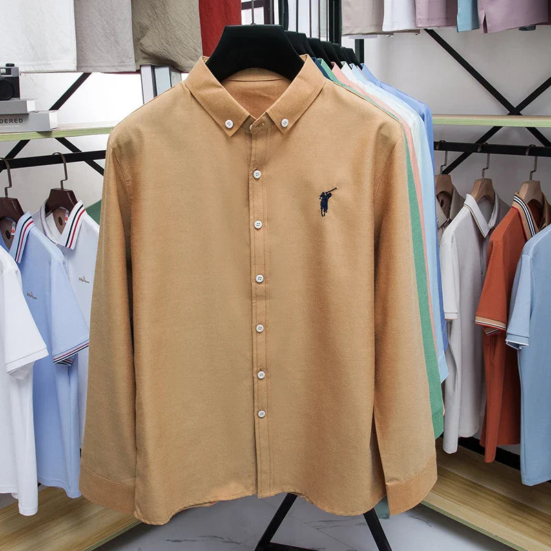 Luxury Goods High-end Embroidery 100% Pure Cotton Long Sleeved Shirt Men's New Shirt Men's Casual Loose Top Business Men