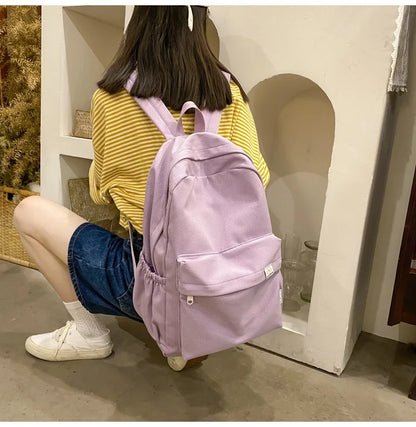 Sweet soft girl solid color large capacity student backpack new style for men and women college students simple trendy