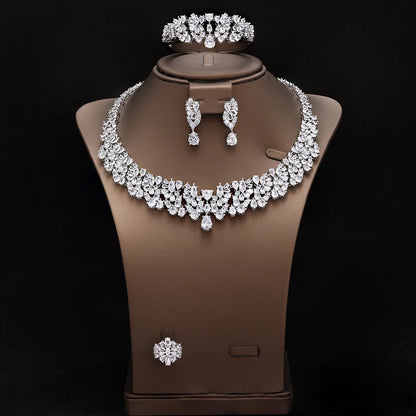 Luxury 4 Pieces Necklace Earrings Set Big Colorful CZ Zircon Wedding Bridal Jewelry Set Dubai Women Gift