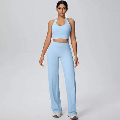 2PCS Woman Backless Hanging Neck Bra and Pants Yoga Set Summer Breathable Gym Sports Running Workout Top Hot Sales Yoga Set
