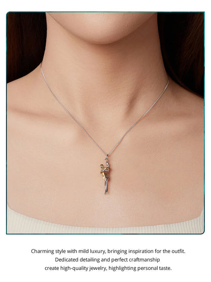 Real 925 Sterling Silver Hug Embrace Pendant Necklace Silver Gold Two-tone Mom & Child Pendant Family Gift  Mom Jewelry