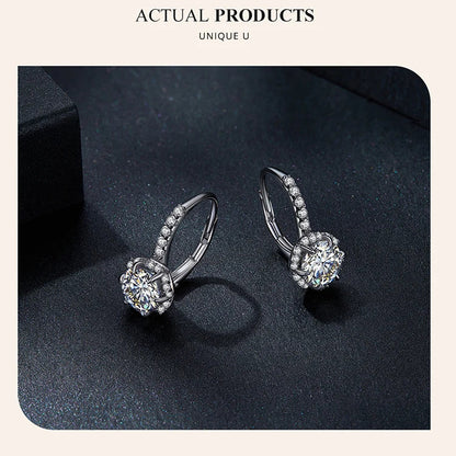 1CT Moissanite Ear Buckles 925 Sterling Silver Hoop Earrings for Women D Color VVS1 EX Lab Diamond Wedding Jewelry