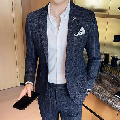 Men's Slim Fit Business Suit High Quality Boutique Fashion Two-Piece Set Handsome Trend Banquet Four Seasons Trousers Included