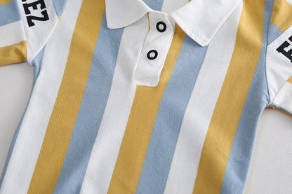 ‌New 2025 Boys Cotton Striped Shorts Set 2-Piece Summer Outfit Fashion Short Sleeve Casual Playwear Stylish Kids Clothing‌