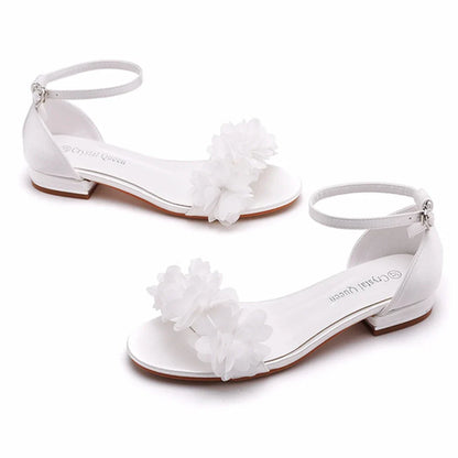 Summer new 2-cm square-heeled silk ribbon pearl rhinestone low-heeled wedding shoes beaded lace-up flat large-size women sandals