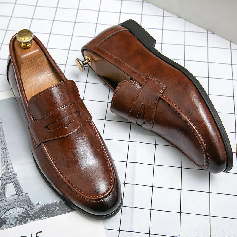 Mens Leather Designer Brand Casual Classic for Men Smile Breathable Office Loafers Formal Business Footwear Dress Shoes Flats 48