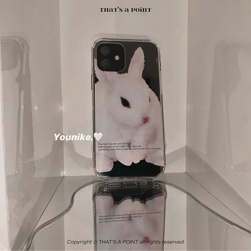 Cute Hazy Rabbit Korean INS Cartoon Phone Case For IPhone 16 15 14 13 12 11 Pro Max XR XS Max 7 8 Plus Kawaii Cover Case Funda