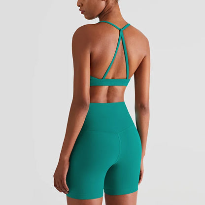 2024 New Yoga Shorts Sets Shockproof Vest High Waist Shorts Breathable Women's Tight Fitting Sports Yoga Sexy Crop Top Gym Set