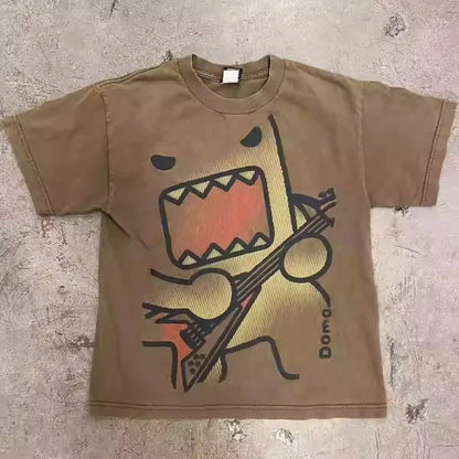 Oversized Pattern Y2K New Vintage Printed Round Neck Men's and Women's Street T-shirts High Quality Pure Cotton Clothing