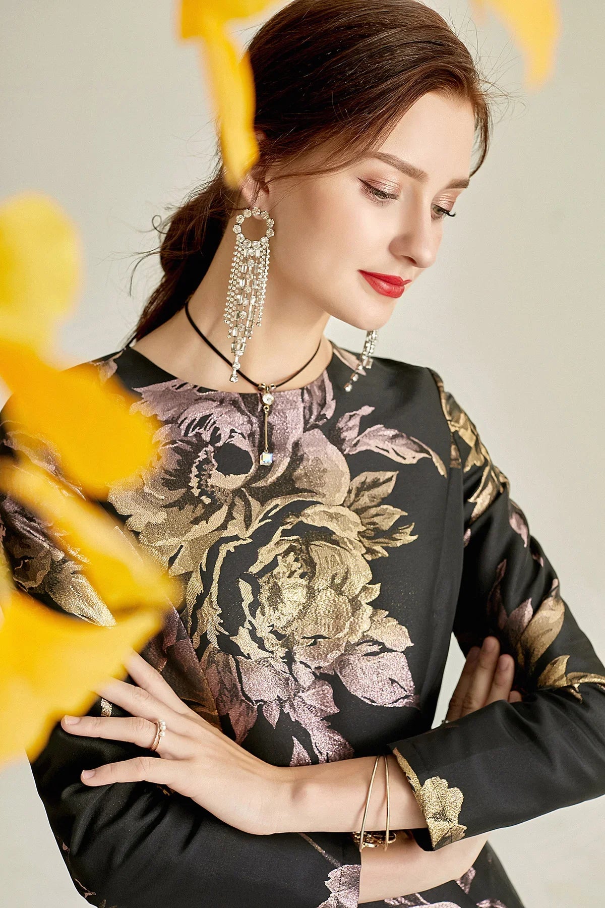 Luxury Women Long Maxi Jacquard Dress Spring Autumn Boho Floral Fashion Clothing Ladies Party Evening Ball Gown