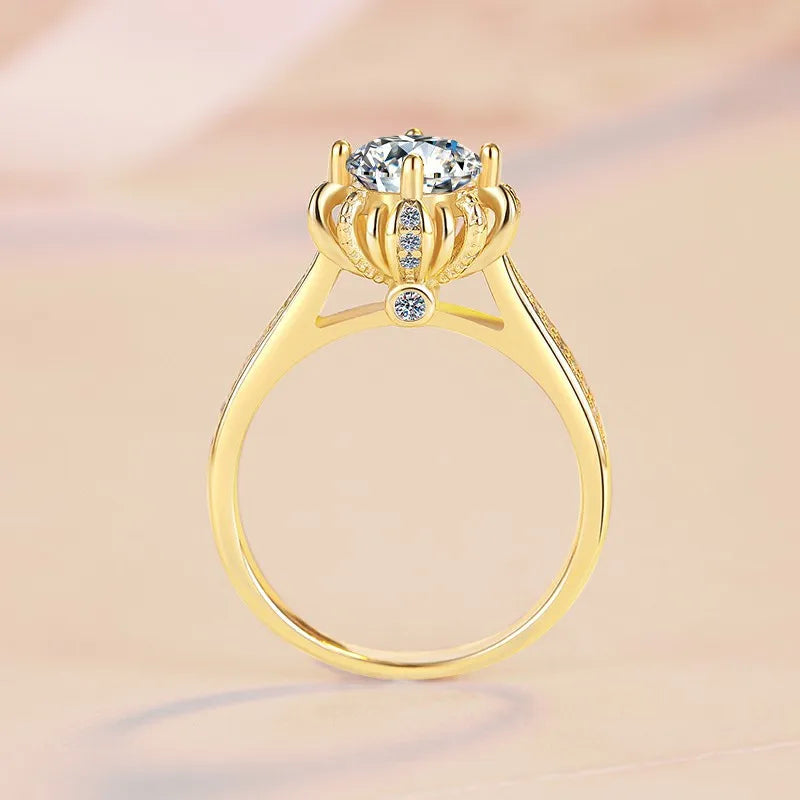 High-end women's jewelry 9999 24K real gold women's ring moissanite ring 1 carat rose fountain crown finger