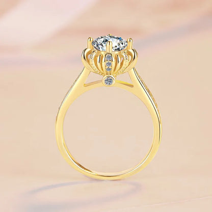 High-end women's jewelry 9999 24K real gold women's ring moissanite ring 1 carat rose fountain crown finger
