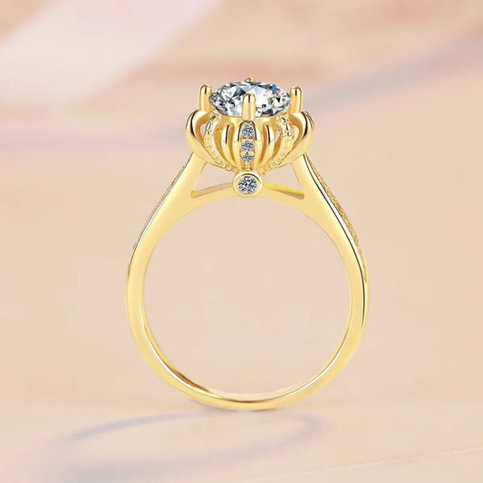 High-end women's jewelry 9999 24K real gold women's ring moissanite ring 1 carat rose fountain crown finger