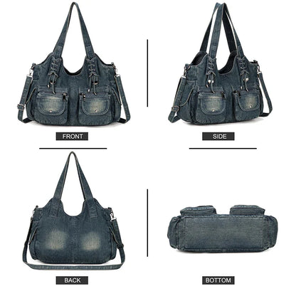 Women's Denim Bag Y2K Vintage Blue Jean Purse and Handbags Crossbody Shoulder Wallet Large Capacity