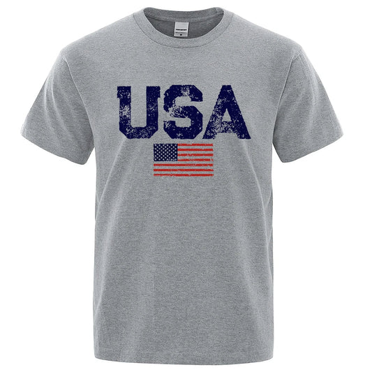 Vintage USA American Flag Print T-Shirt Men Women Patriotic Casual Cotton Tee Summer Outdoor Leisure Fashion Streetwear