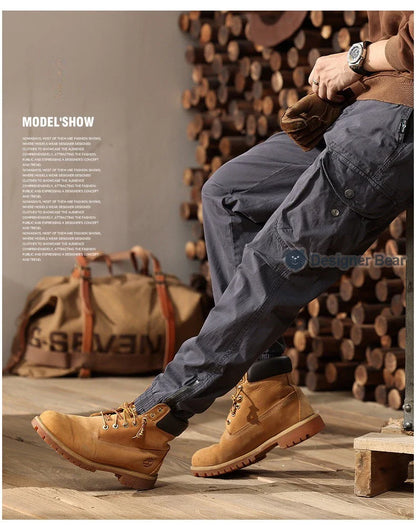 Brand Clothing 2026 Spring Summer Men's Baggy Cargo Pants Multi-Pocket Work Joggers Casual Cotton Tapered Trousers Long Pants
