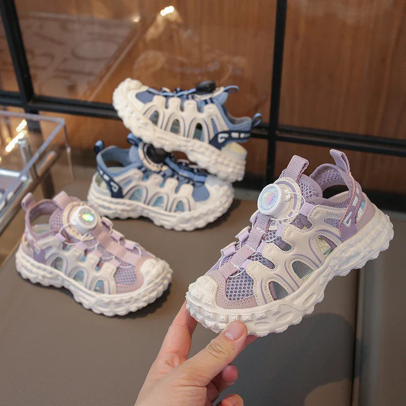 Children's Sports Sandals 3-18 Years Old Blue Hollow Breathable Boys Girls Casual Shoes Light Purple Soft Non-slip Kids Sneakers