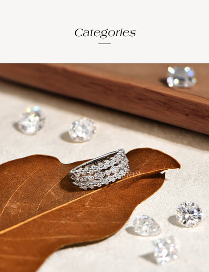 925 Sterling Silver Multi Layer Geometric Rings DVVS1 Moissanite Ring Marquise Shape forWomen Luxury Engagement jewelry