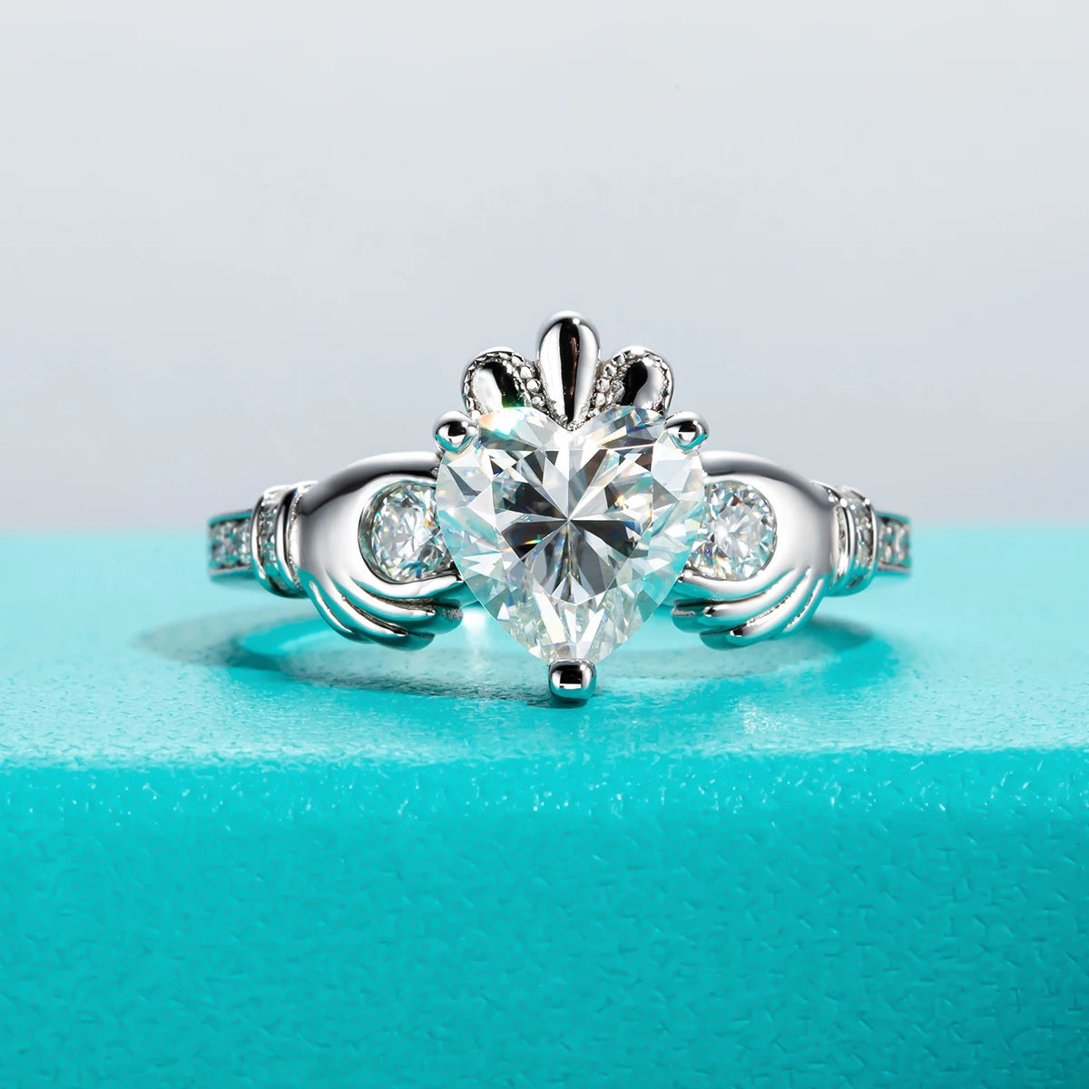 2ct Heart Shape Moissanite Claddagh Irish Rings Celtic Knot Crown 925 Sterling Silver Engagement Rings For Woman