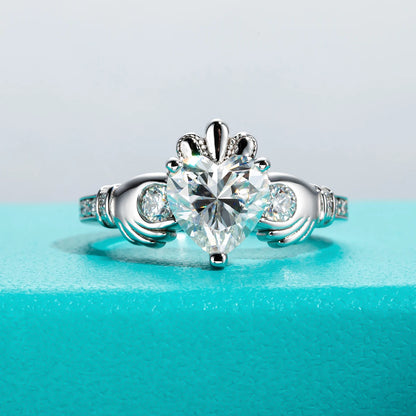 2ct Heart Shape Moissanite Claddagh Irish Rings Celtic Knot Crown 925 Sterling Silver Engagement Rings For Woman